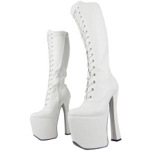High Heels Knee High Boots 20cm Thick Sole Pole Dancing Shoes Matte White Size 46
