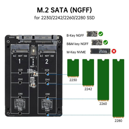 Placa Adaptadora M.2  (NGFF) para  3.0 Dual NGFF B Key/B&M Key M.2 NGFF SDD para Adaptador Conversor  III de 2,5 Polegadas 2