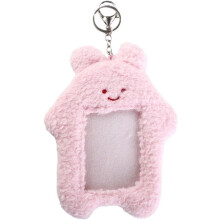 pink Cute Plush Photocard Holder with Keychain, Cartoon Bear Rabbit Cat Photo Sleeve Cartoon Plush Photo Sleeve Protective Case Photo Albums, Frames