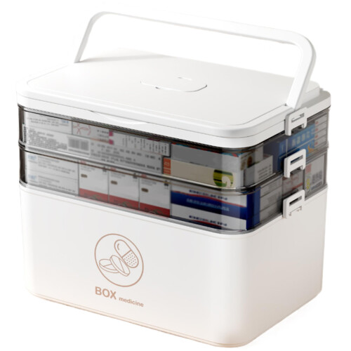Medicine Storage Box Clear Plastic Organizer 3 Tier Partitioned First Aid Cabinet With Handle Large Capacity Office