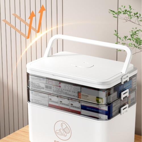 Medicine Storage Box Clear Plastic Organizer 3 Tier Partitioned First Aid Cabinet With Handle Large Capacity Office 2