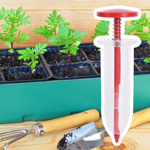 Manual Seed Planter with Precise Seed Placement, Ergonomic Handheld Seeder for Garden, Red 1