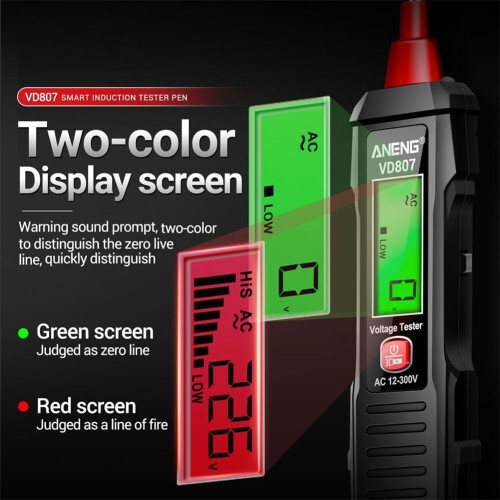 Voltage Tester Pen VD807 with LED, Precise Live Wire Detection, TwoColor Display, Red 2