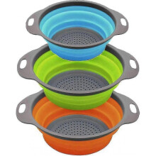 Kitchen Foldable Colander, Foldable Silicone Colander, Round Foldable Colander 3 Pieces