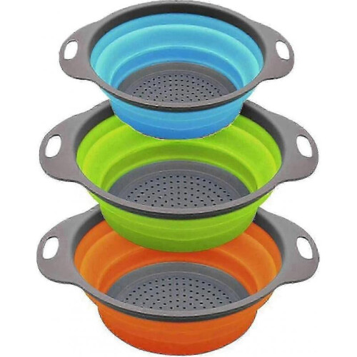 Kitchen Foldable Colander, Foldable Silicone Colander, Round Foldable Colander 3 Pieces
