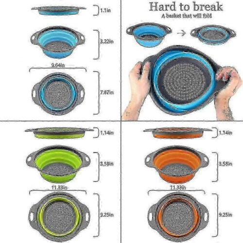 Kitchen Foldable Colander, Foldable Silicone Colander, Round Foldable Colander 3 Pieces 1