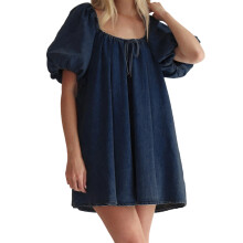 (S, Dark Blue) Robe en jean look décontracté.