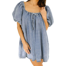 (L, Light Blue) Robe en jean look décontracté.
