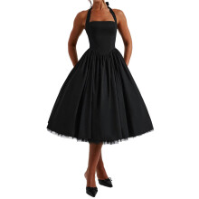 (S, Black) Robe midi femme bretelles croisées.