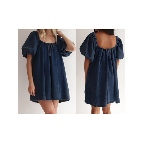 (M, Dark Blue) Robe en jean look décontracté. 1