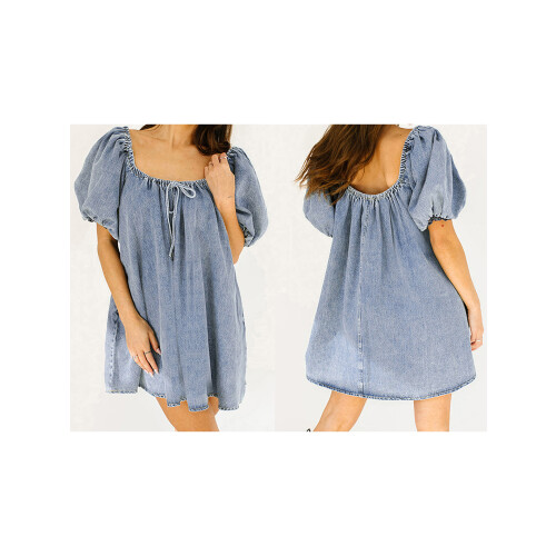(S, Light Blue) Robe en jean look décontracté. 1