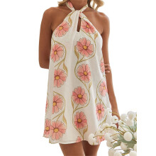 (M, White) Robe courte fleurie Vêtements décontractés.
