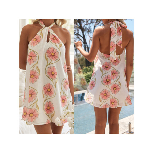 (M, White) Robe courte fleurie Vêtements décontractés. 1