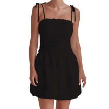 (L, Black) Robe nuisette d'été femme en dentelle, sans manches, à bretelles spaghetti, dos nu et patchwork