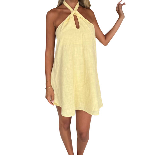 (S, Yellow) Robe courte fleurie Vêtements décontractés.