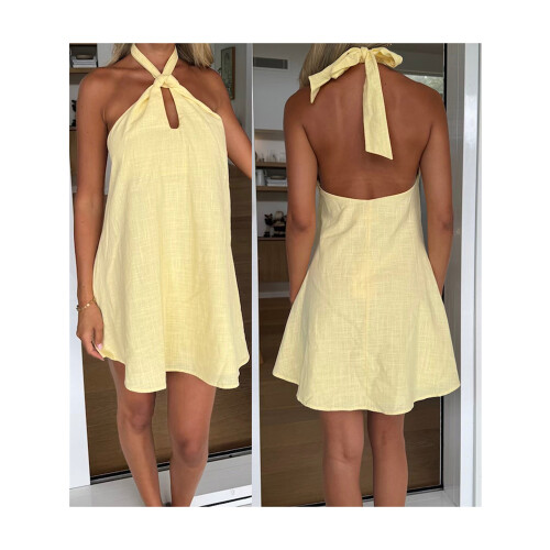 (L, Yellow) Robe courte fleurie Vêtements décontractés. 1