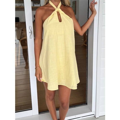 (S, Yellow) Robe courte fleurie Vêtements décontractés. 1