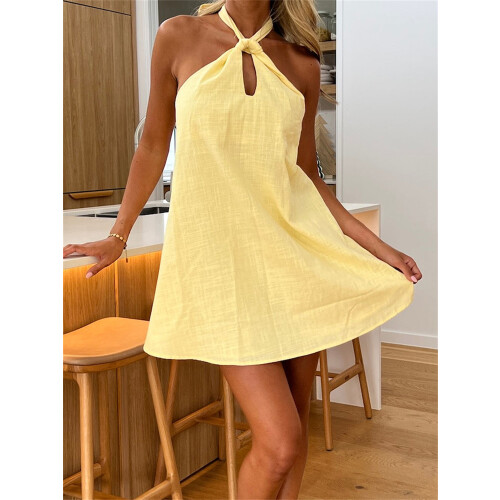 (S, Yellow) Robe courte fleurie Vêtements décontractés. 2