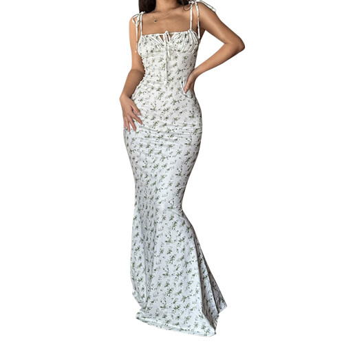 (L, Light Green) Robes longues moulantes le printemps.