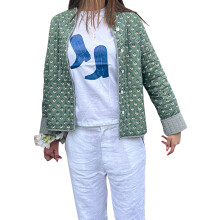 (M, Green) Veste matelassée femme réversible, col montant, manches longues, manteau décontracté.
