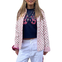 (M, Pink) Veste matelassée femme réversible, col montant, manches longues, manteau décontracté.
