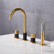 Shower Head Set With Hose, Bath Shower Mixer Tap Kit For Bath Taps, Easy Install, Black Chrome  Black Gold