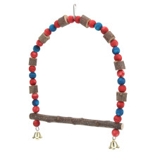 Wooden Bird Swing Hanging Toy For Parrot Cage, Natural Wood Bird Swing With Multi-color Beads Golden Bells, Safe Non Toxic Bird Cage Accessory Ideal