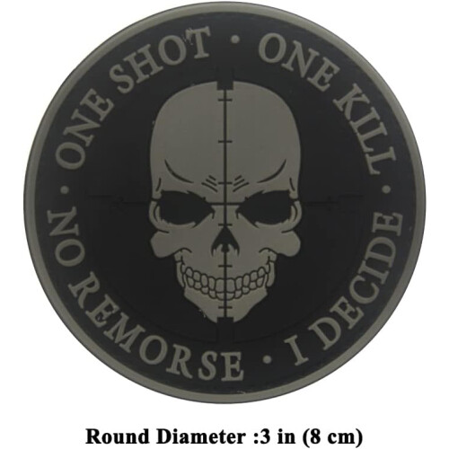 2PCS One Shot One Kill Tactical Morale Patch Grey PVC Skull Hook Back Durable Outdoor Style 1