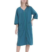 Abito vestaglia da donna con cerniera frontale, cappotto da casa a 3/4 maniche, vestaglia leggera al ginocchio, pigiama, abbigliamento da casa con