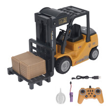 Remote Control Forklift Toy, 2 Mode RC Construction Vehicle with Lift Function and Spray Sound Lights, 1:24 Scale Alloy and ABS Forklift Truck for