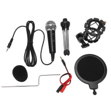USB-Kardioid-Kondensatormikrofon-Set mit faltbarem Stativ, Metall, 14 cm