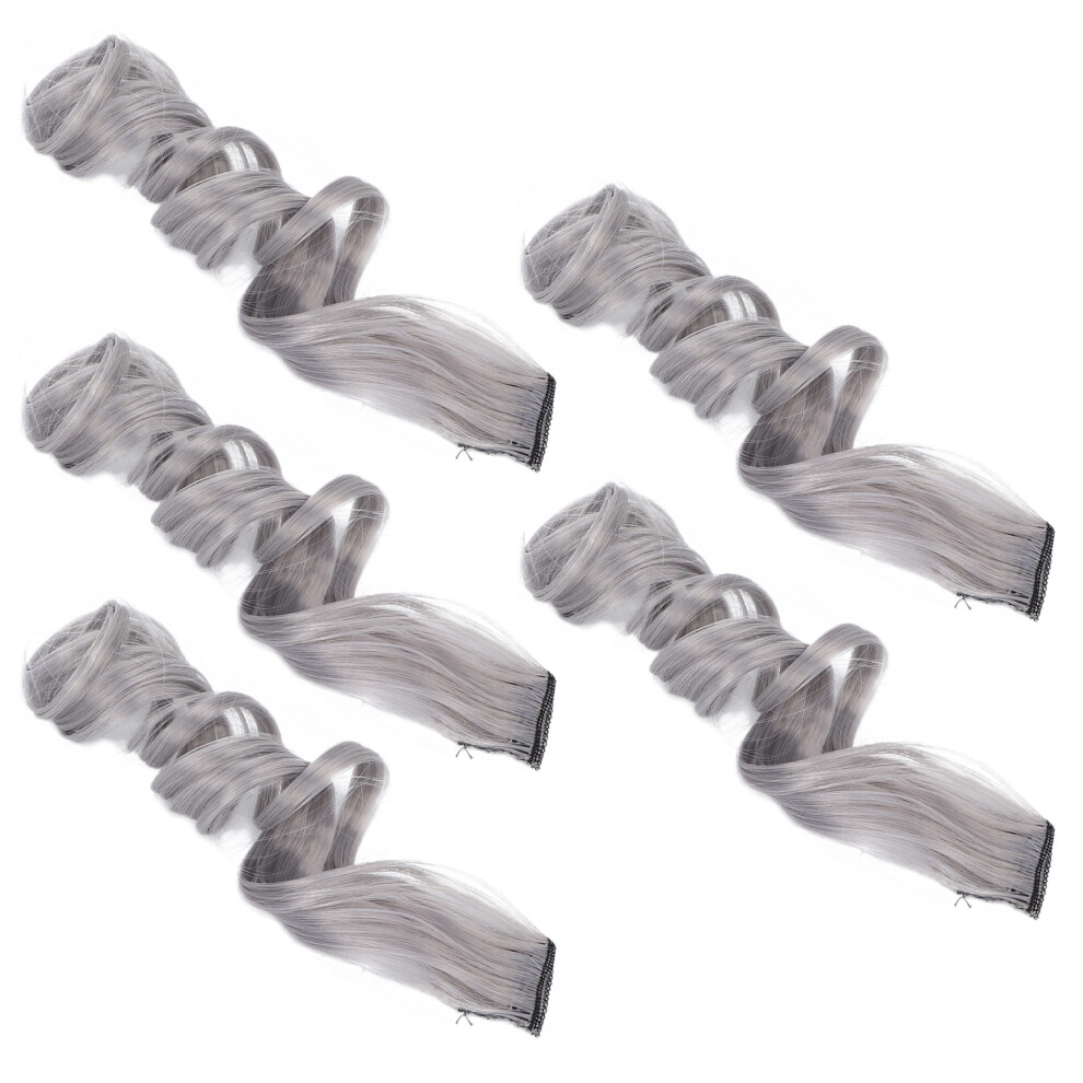 Unisex Gray 5Pcs Long Curly Synthetic Clip-In Hair Highlights 55Cm