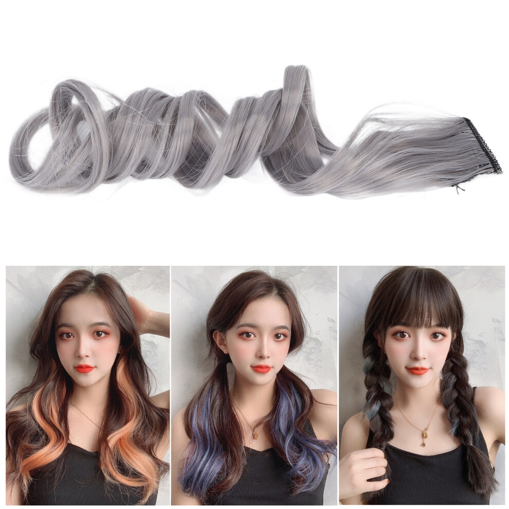 Unisex Grey 5Pcs Gray Curly Clip-In Hair Extensions Women Girls 55Cm
