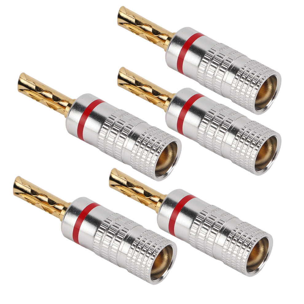 5Pcs J.10054 4Mm -Plated Serrated Banana Plugs For Speaker Wire Gold/Red 9461376062145