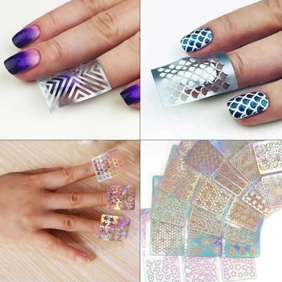 Hollow Nail Stencil Stickers - Reusable Nail Art Vinyls 24 Sheets