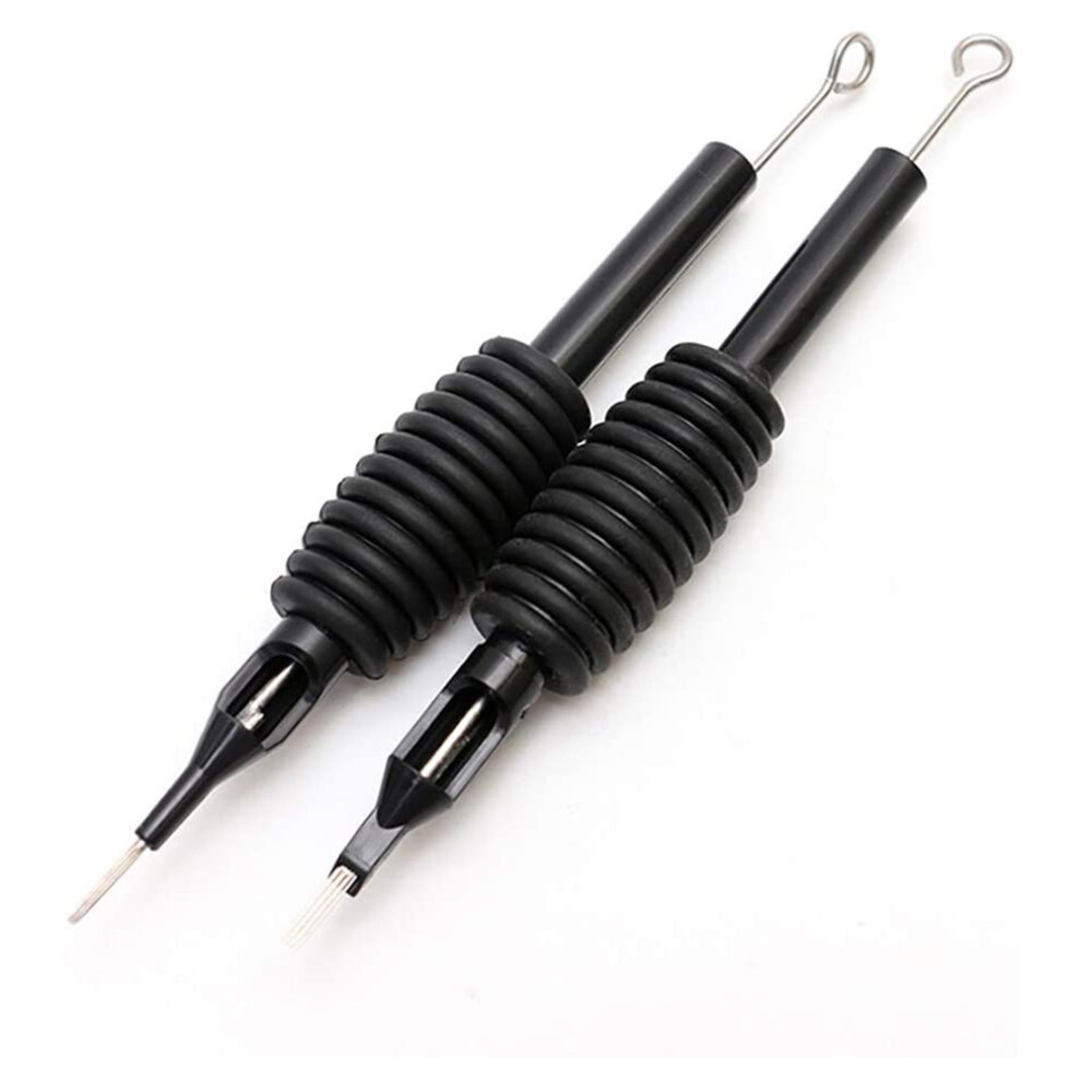 Silver/Black 10Pcs Disposable Tattoo Needle Tips Grips Kit, 19Mm