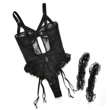 Conjunto de lingerie sexy para mulheres, conjunto de camisola babydoll com renda floral, body com cinta-liga larga ajustável, conjunto de roupa