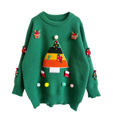 Lässiger Rundhalspullover, langärmeliger Strickpullover, Weihnachtspullover für Damen mit Rippstrickstruktur, leichtes, kuscheliges und weiches