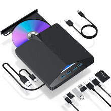 Tragbares CD/DVD-Laufwerk für Laptops mit USB 3.0 Typ-C, 4 USB-Anschlüssen, SD- und TF-Kartenleser, externes DVD-Laufwerk für Windows und Mac