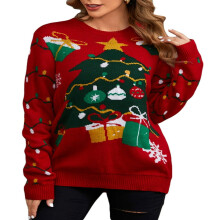 Einzigartiger, hässlicher Weihnachtspullover mit LED-Beleuchtung und leuchtendem Baummotiv, flauschiger, lustiger Pullover für festliche Anlässe