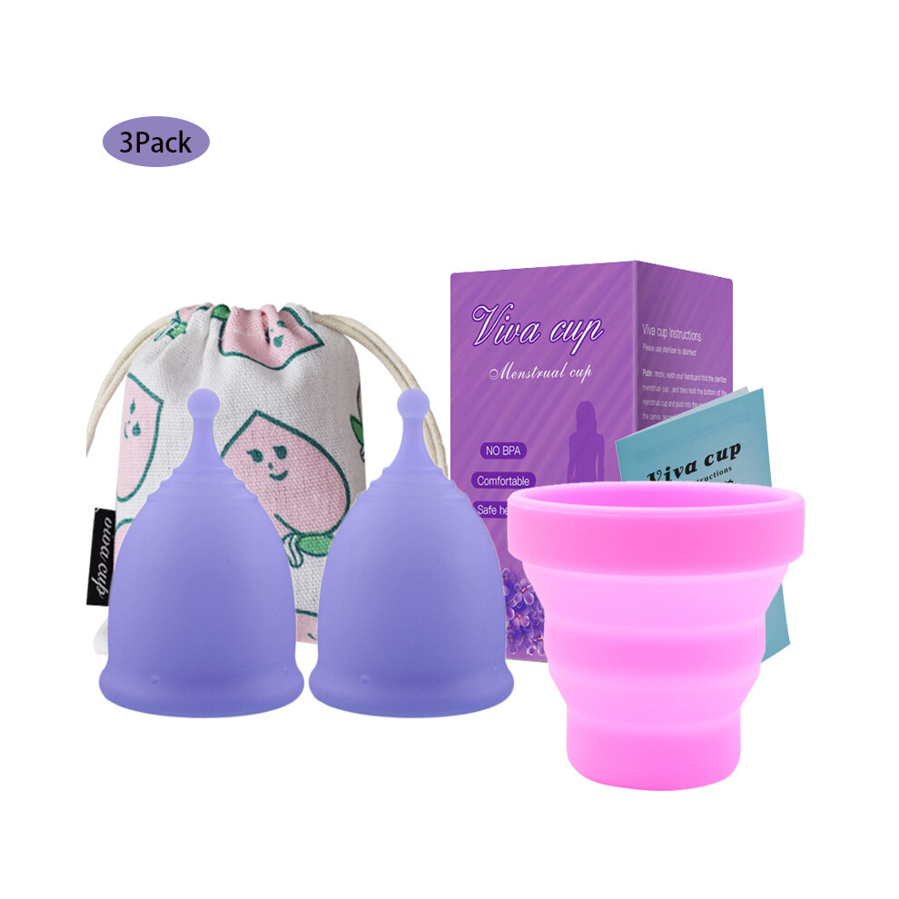 Women Silicone Collapsible Menstrual Cup Set with Disinfection Cup - Multiple Colors