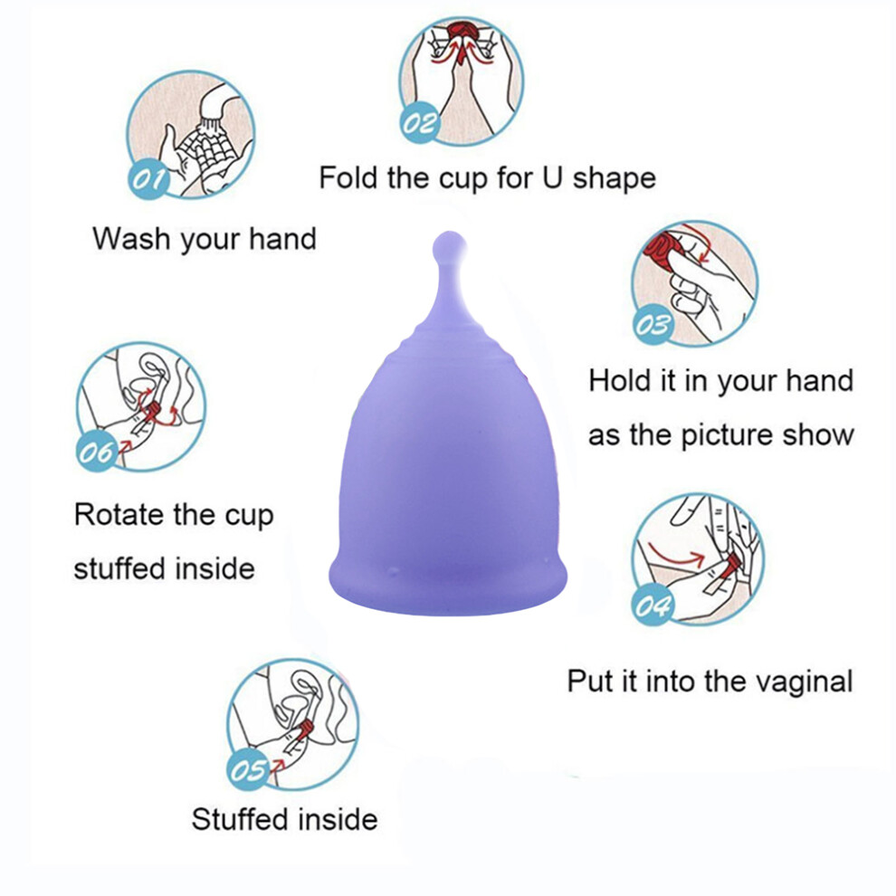 Women Silicone Menstrual Cup Set with Collapsible Disinfection Cup, Sizes: Small 43mm/63mm & Large 46mm/69mm
