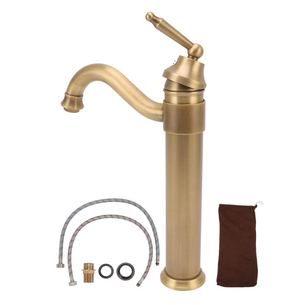 Single Handle Faucet For Bathroom Vessel Sink, 360 Swivel High Spout With Pop Up Drain Solid Brass Construction Corrosion Resistance Retro 9173940744790