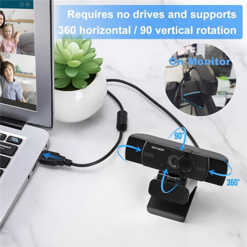 USB Webcam with Microphone, 1080P USB Camera Web Camera Video Cam Calling Conferencing Streaming for PC/Laptop/Computer 1