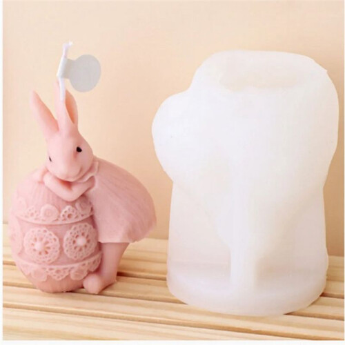 C DIY Cute Rabbit Candle Making Tool Plaster Doll Gift Easter Egg Soap Silicone Mould Chocolate Cake Decor 1