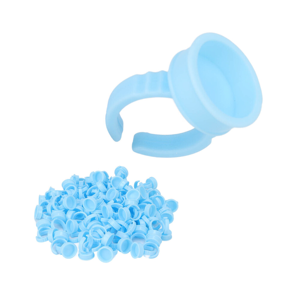 Blue Disposable 100 Ink & Eyelash Open Rings For Professional Tattoo & Lash Art
