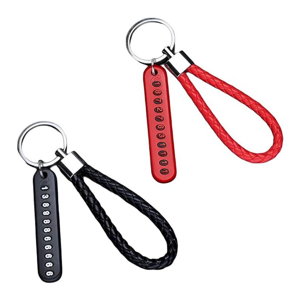 Braided Pu Leather Keychains, 2 Pcs Simple Car Key Chain Ring Strap Key Fob, Anti-Lost Number Card, Keyring Hanging Ornament For Men And Women Car Black/Red 9358999754857