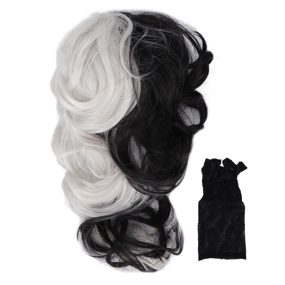 Unisex White,Black Black And White Wig Curly Style Heat Resistant Synthetic Hairpiece For Women With Breathable Cap, Versatile Halloween Party Cosplay Wig Featuring