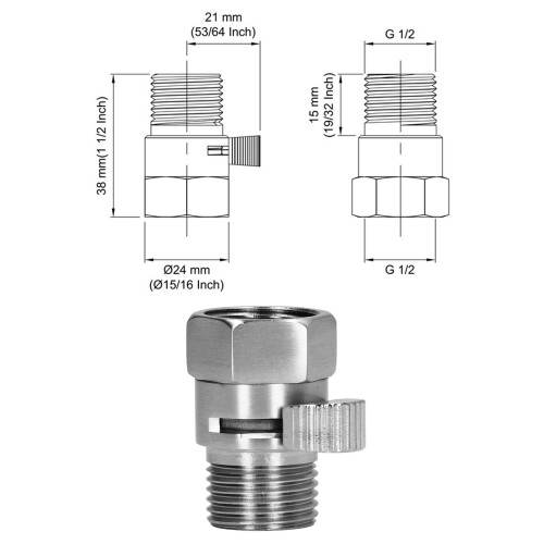Brass G1/2 Shower Head Valve Silver Water Control for Bathroom 2