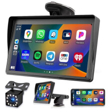 Portable Dash Mount Carplay Display 7In Touch Screen, GPS Navigatin, Car Stereo Radio, Backup Camera, FM Radio